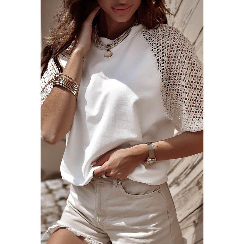 Women's Lace Stitching Loose Short Sleeve Top