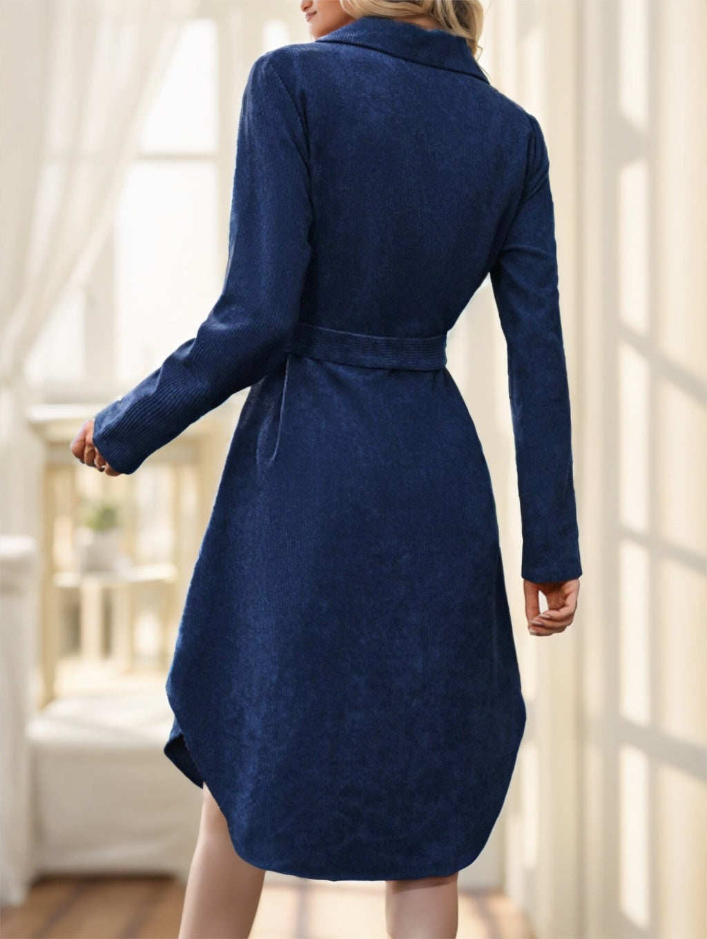 Women's Solid Color Long Sleeve Midi Dress