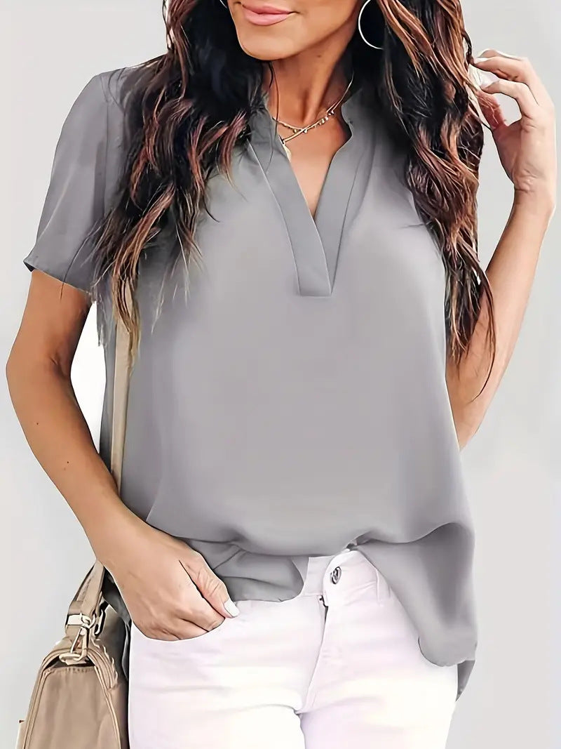V-neck Short Sleeve Loose Chiffon Top