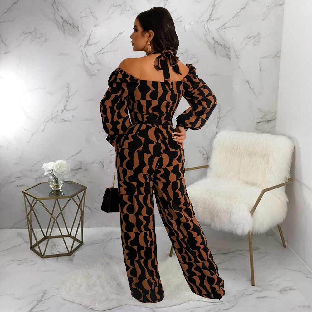 Women Long-sleeved Halter Jumpsuit