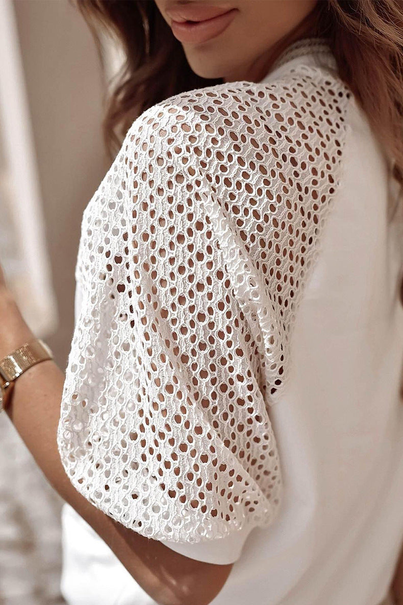 Women's Lace Stitching Loose Short Sleeve Top