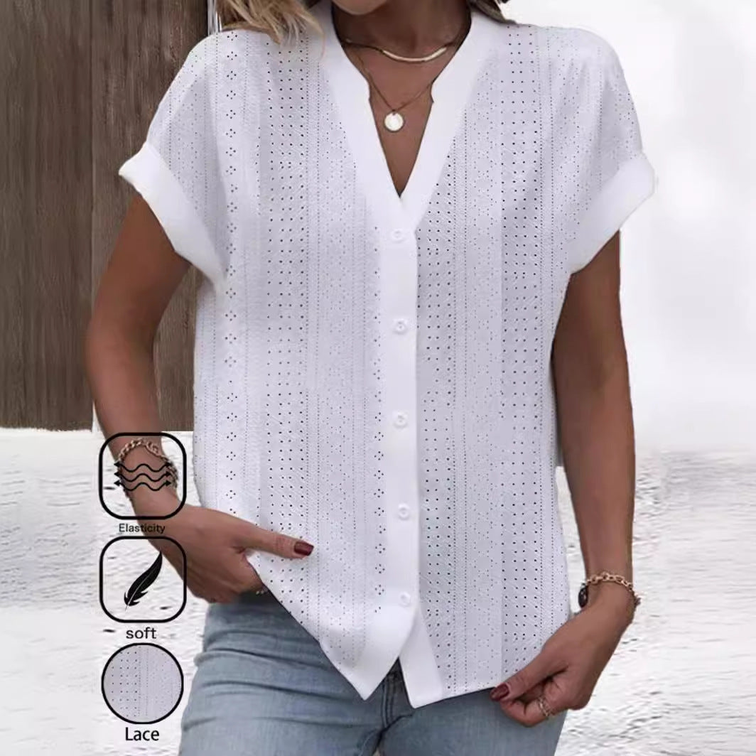 Summer Simplicity Casual V-neck Shirt For Women