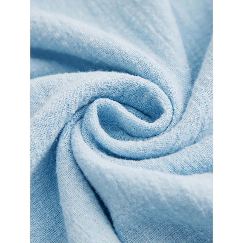 Blue Cotton Linen V-neck T-shirt