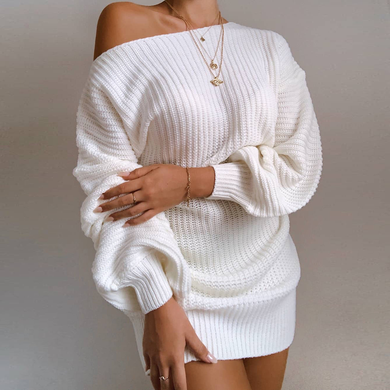Women Off Shoulder Knitted Dress