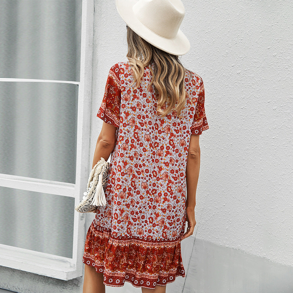 Women's Printed Short Sleeve Loose Dress