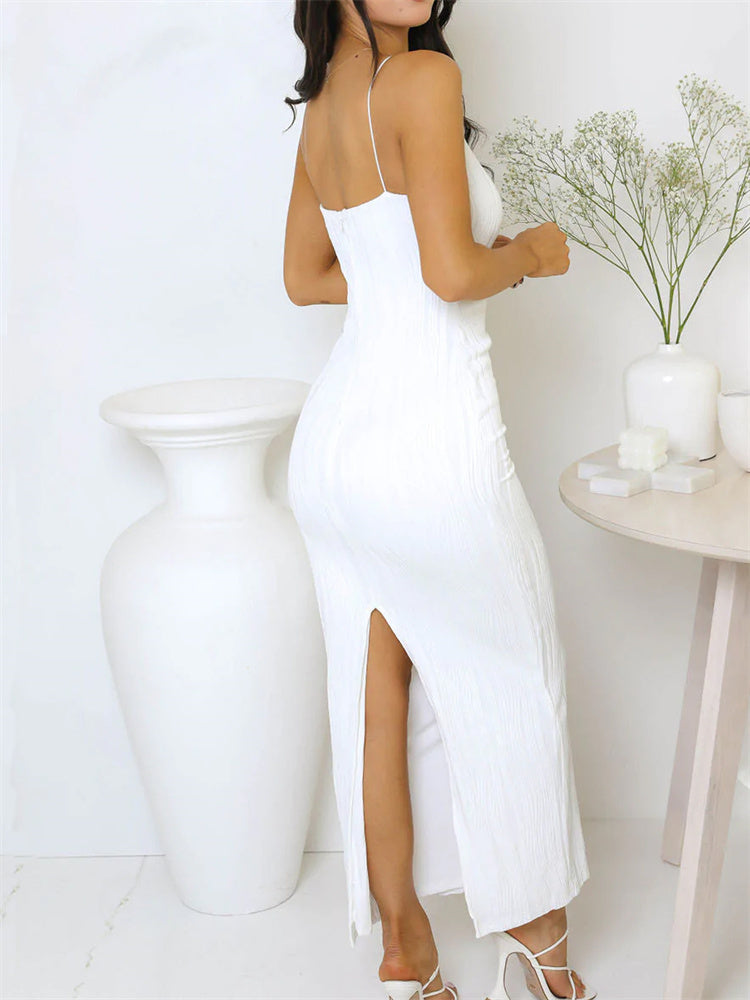Women Long Dress Ruched Sleeveless Dress