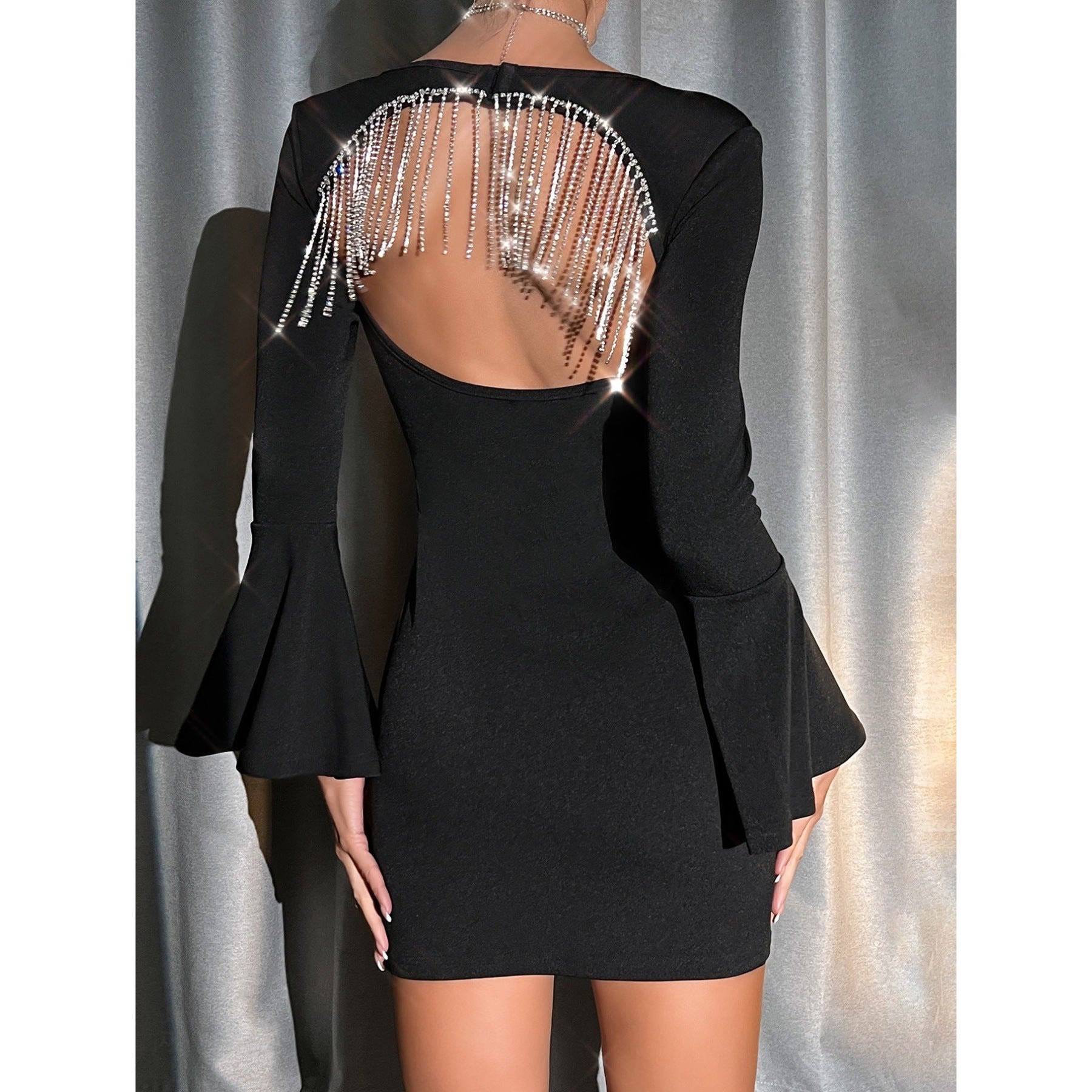 Women's Design Tassel Rhinestone Hollow Out Party Dress