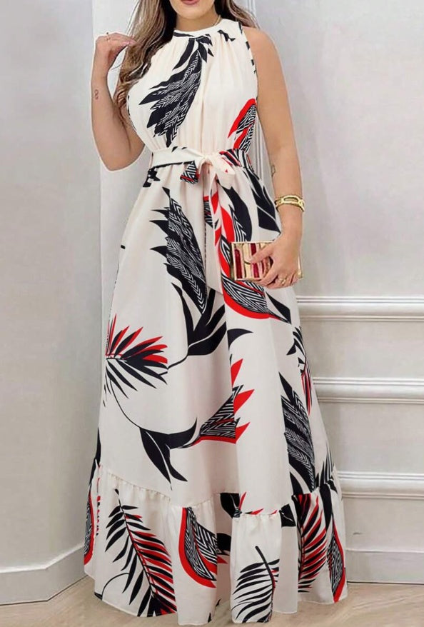 Sleeveless Dress, Casual Vacation Style Maxi Women Outfit