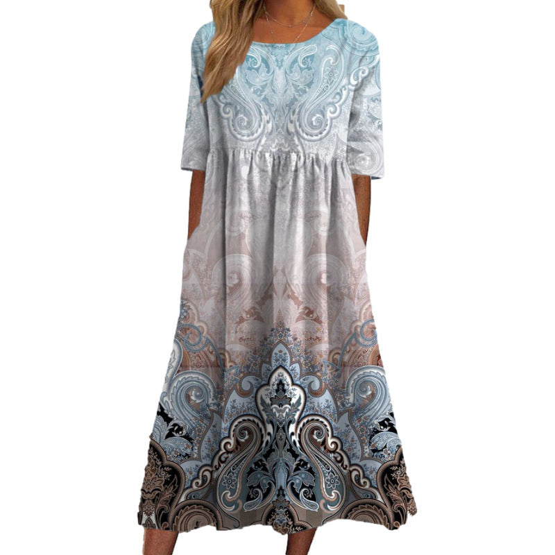Ladies Fashion Loose Floral Print Dress