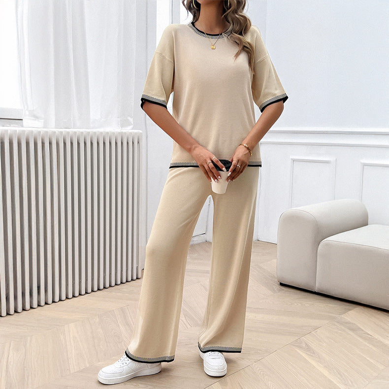 Knitted T-shirt Blouse And Pants 2-piece Set