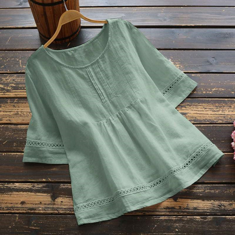 Summer Solid Color Cotton And Linen Top Half Sleeve