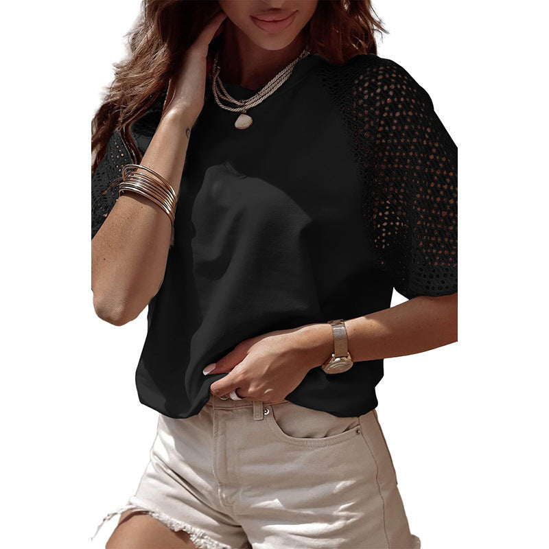 Women's Lace Stitching Loose Short Sleeve Top