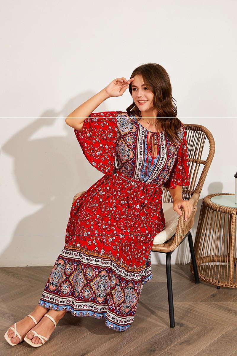 V Neck Print Beach Dress