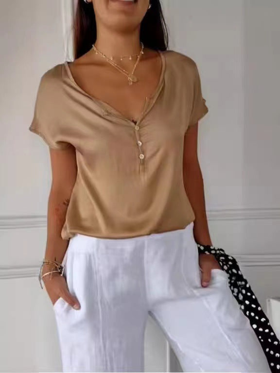 Summer Loose Simple Commute Short Sleeve Top