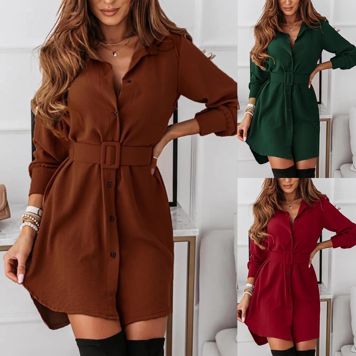 Women's Fashion Solid Color Shirt Dress