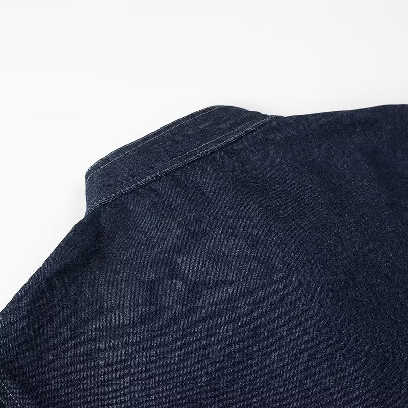 Dark Blue Casual Lace-up Bow Denim Shirt