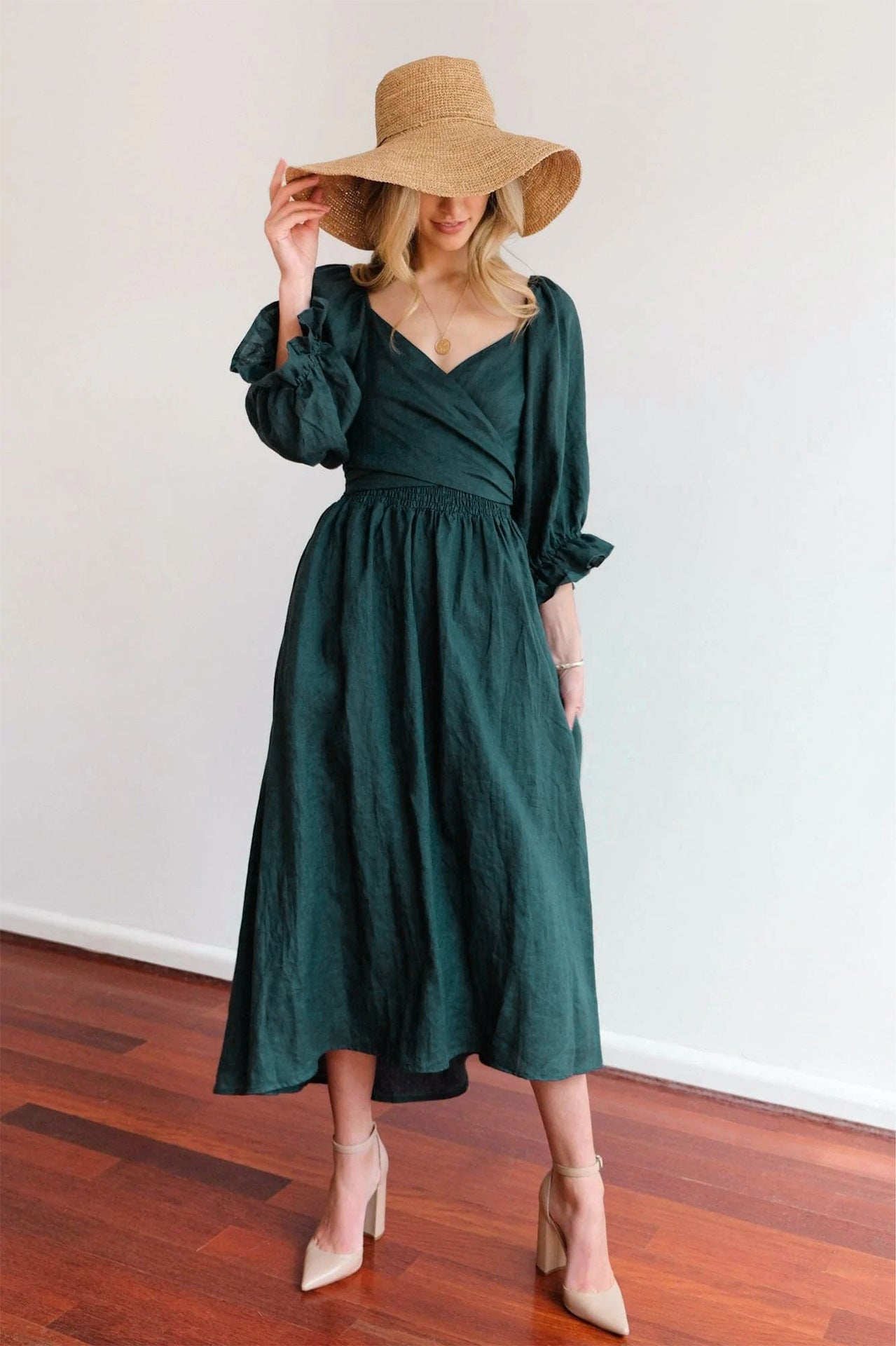 Women's Tie Cord Waist Belt Ruffle Dress