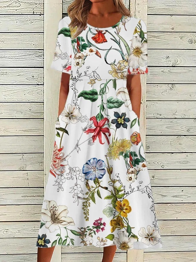 Ladies Fashion Loose Floral Print Dress