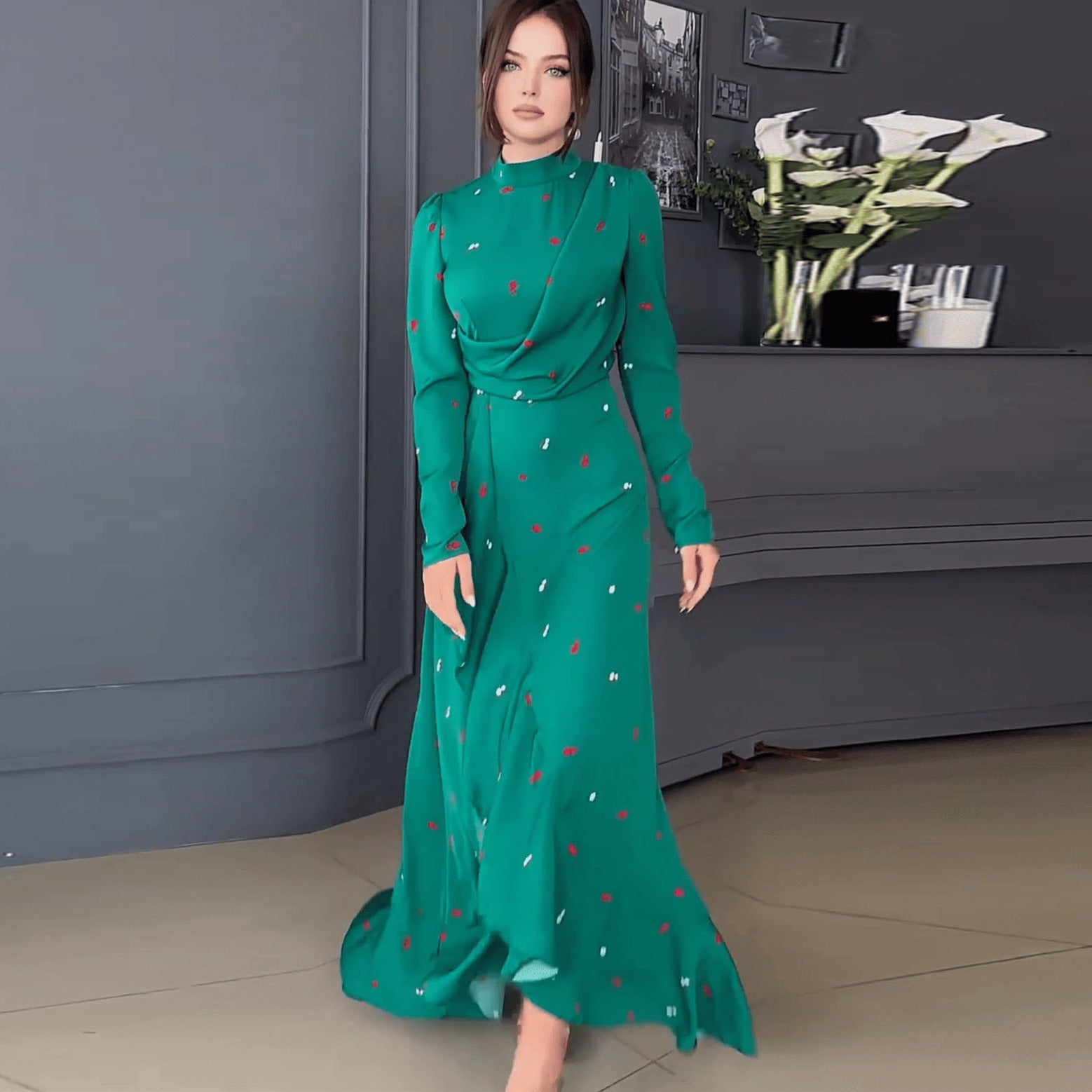 Women's Fashion Long Sleeve Slim Dress
