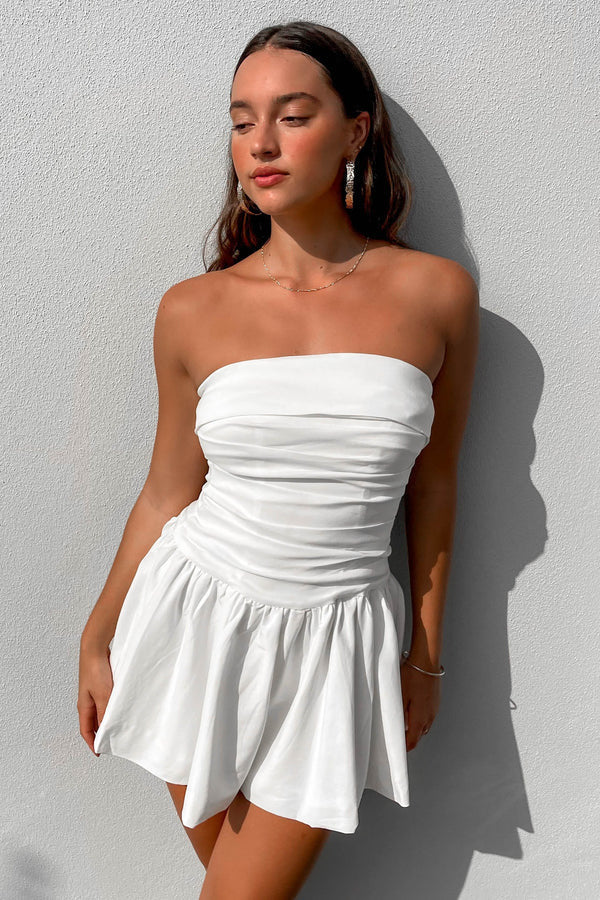 Tube Top Backless Pleated Solid Color Dress