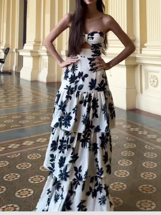 Strapless Ruffle Maxi Dress