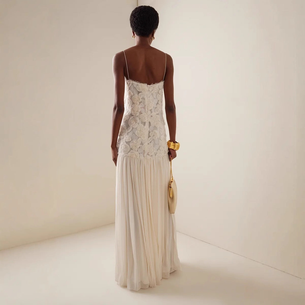 Three-dimensional Flowers Suspender Dress