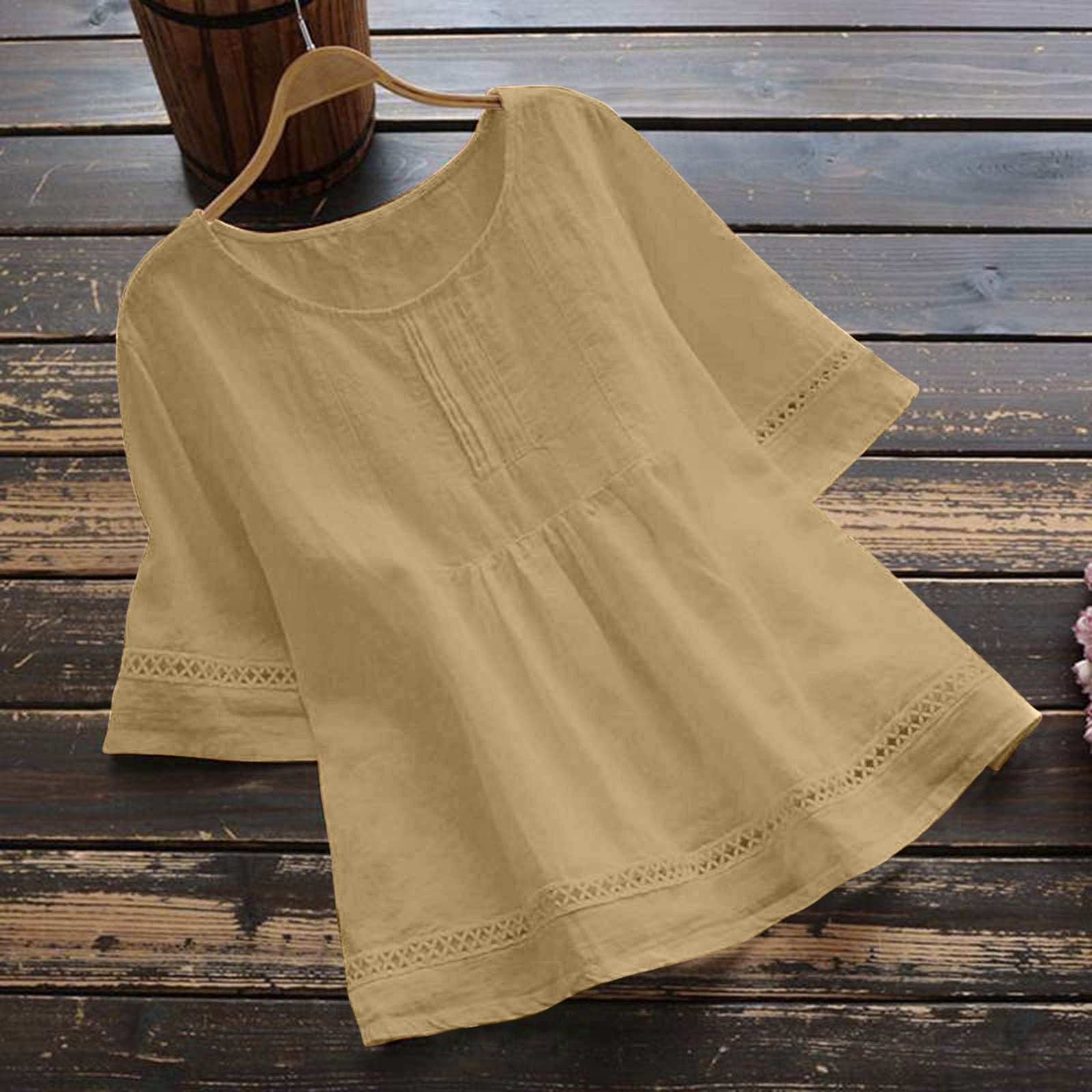 Summer Solid Color Cotton And Linen Top Half Sleeve