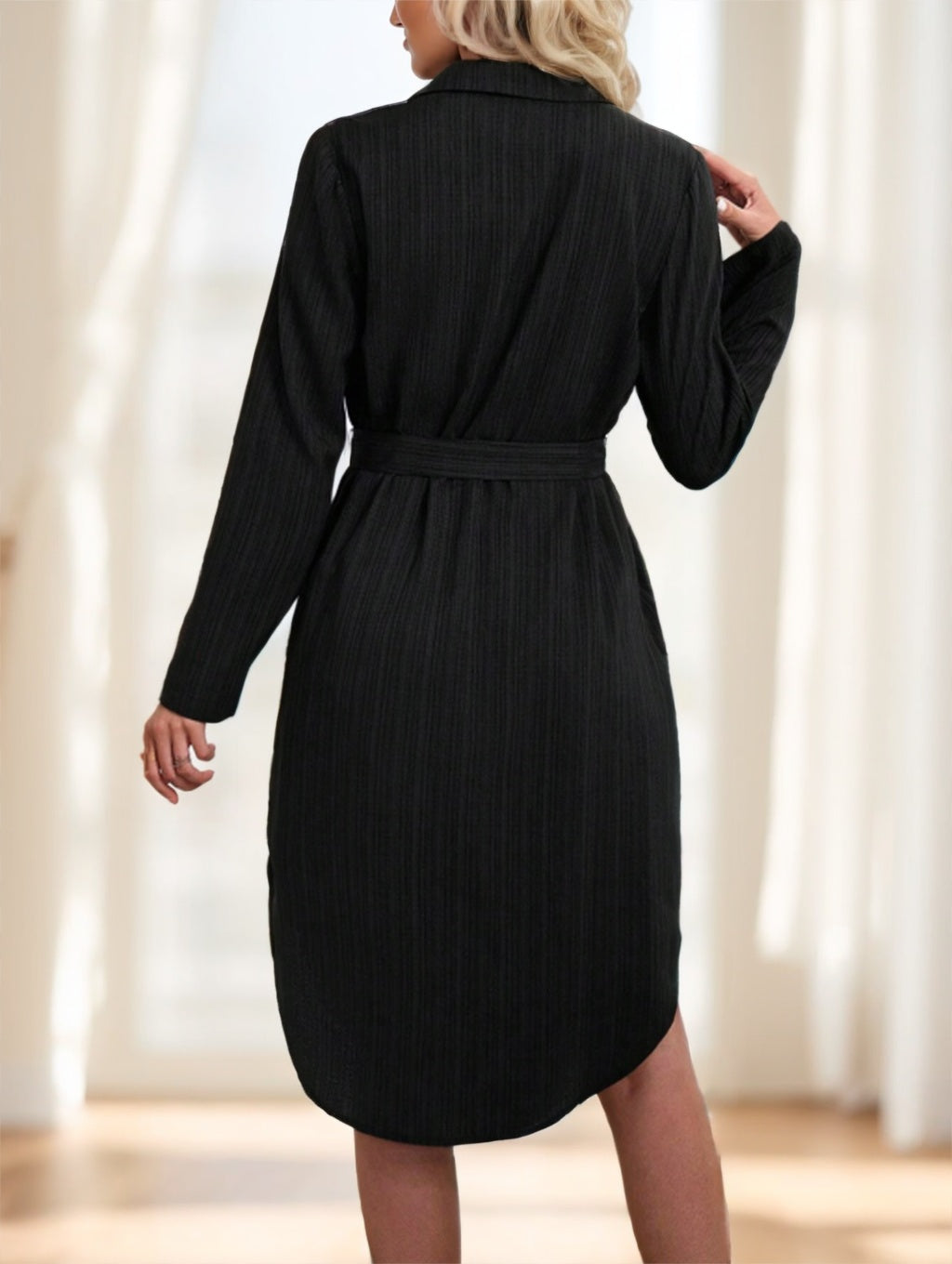 Women's Solid Color Long Sleeve Midi Dress