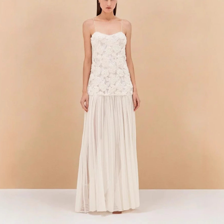 Three-dimensional Flowers Suspender Dress