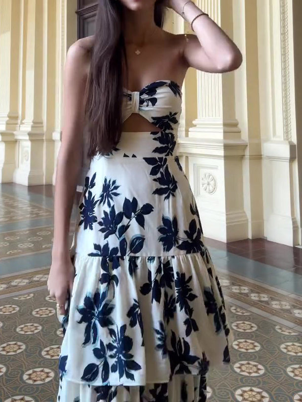 Strapless Ruffle Maxi Dress