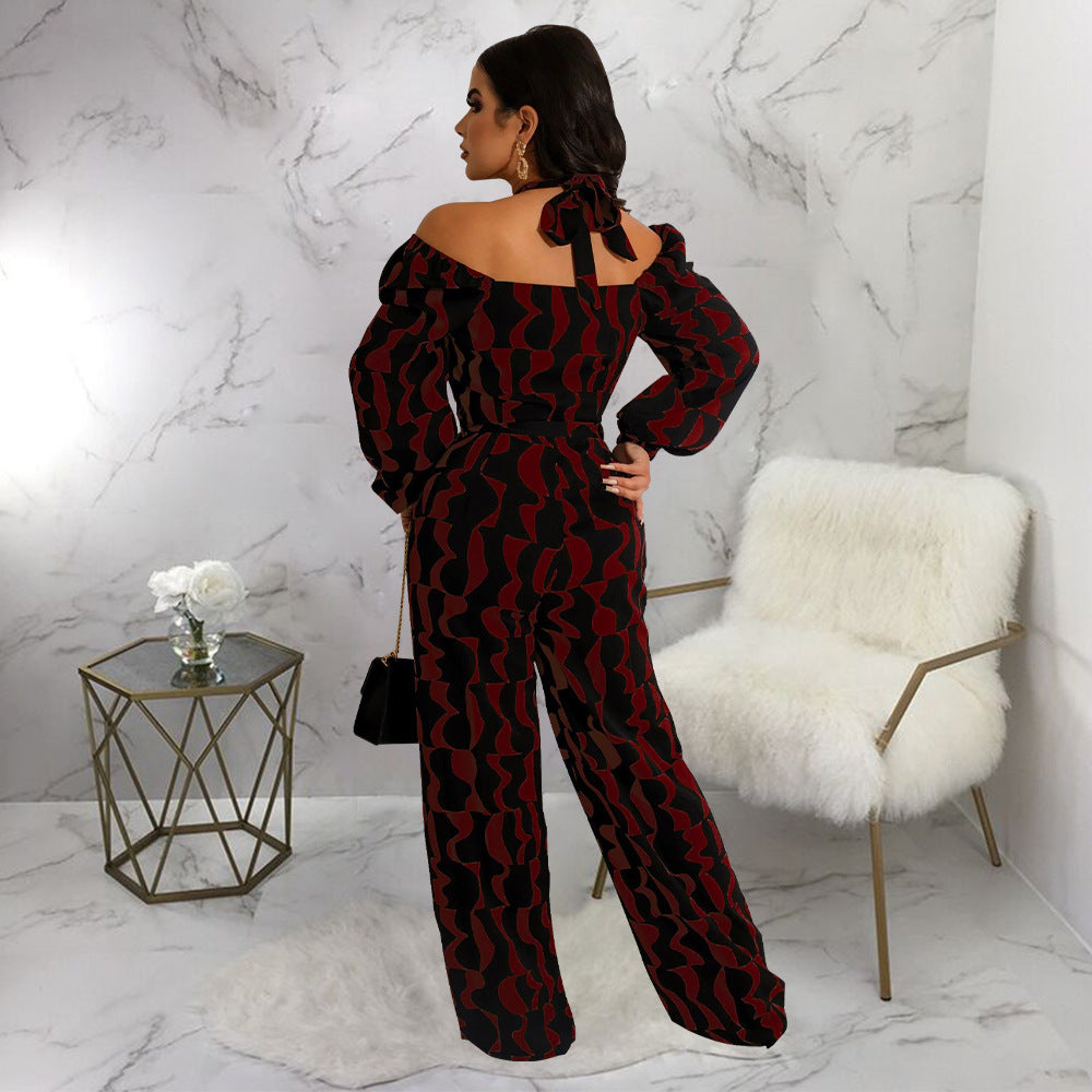 Women Long-sleeved Halter Jumpsuit