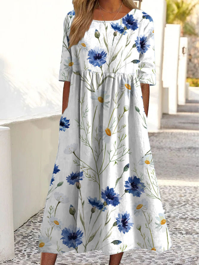 Ladies Fashion Loose Floral Print Dress
