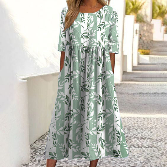 Ladies Fashion Loose Floral Print Dress