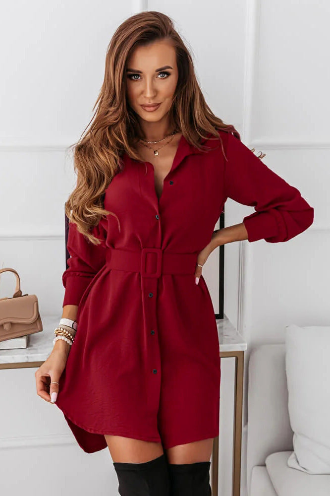 Women's Fashion Solid Color Shirt Dress