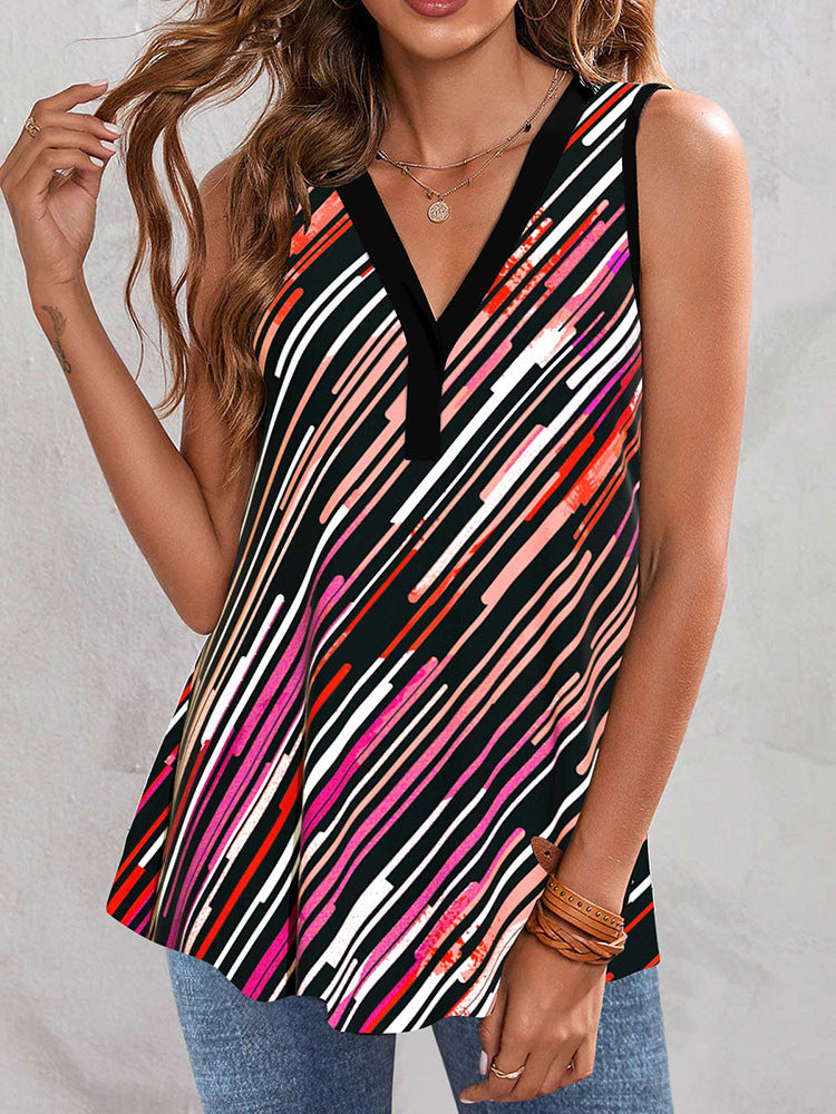 Casual V-neck Sleeveless Regular Pullover Women's T-shirt