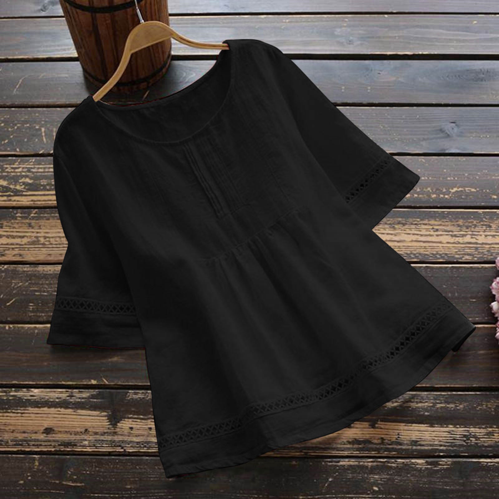Summer Solid Color Cotton And Linen Top Half Sleeve