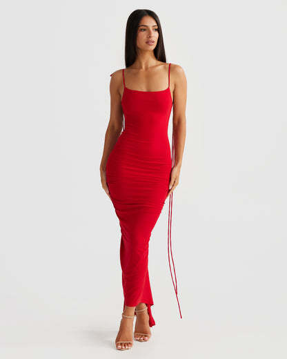U-neck Shoulder Strap Backless Pleated Sheath Long Dress