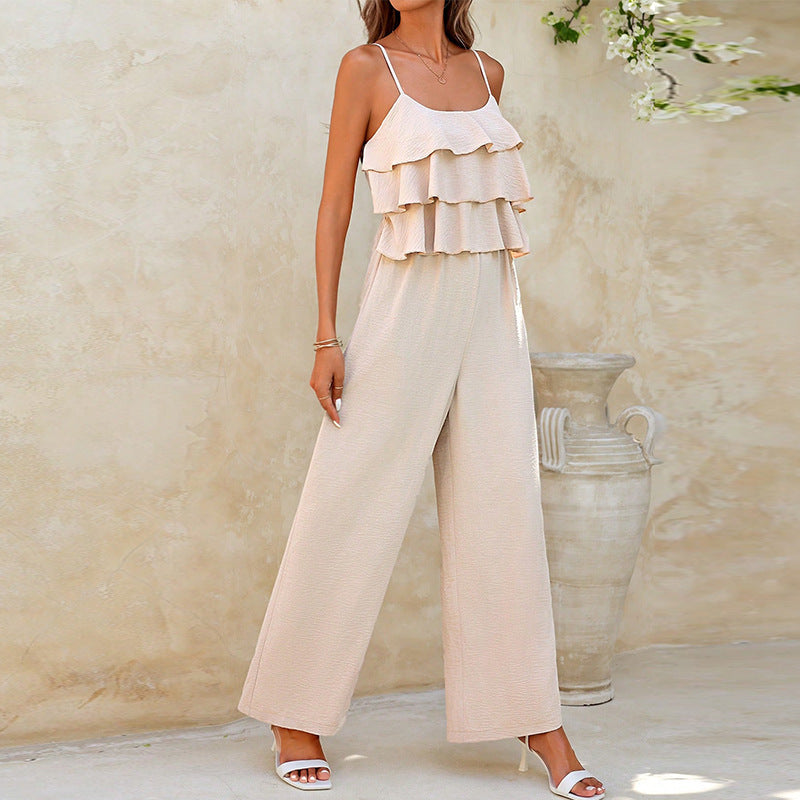 Lotus Leaf Suspender Jumpsuit