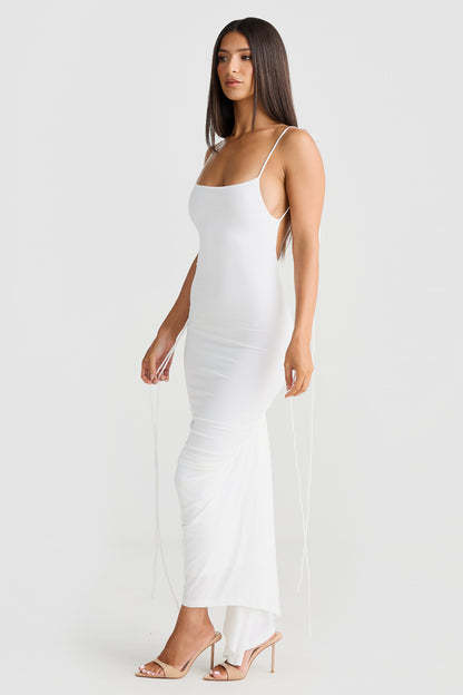 U-neck Shoulder Strap Backless Pleated Sheath Long Dress