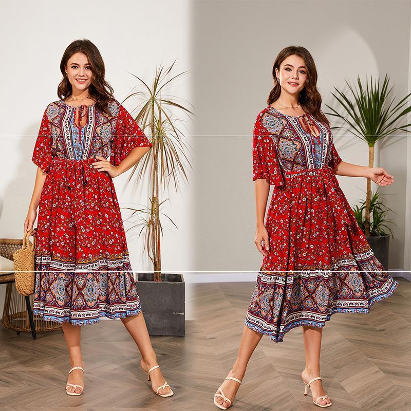 V Neck Print Beach Dress