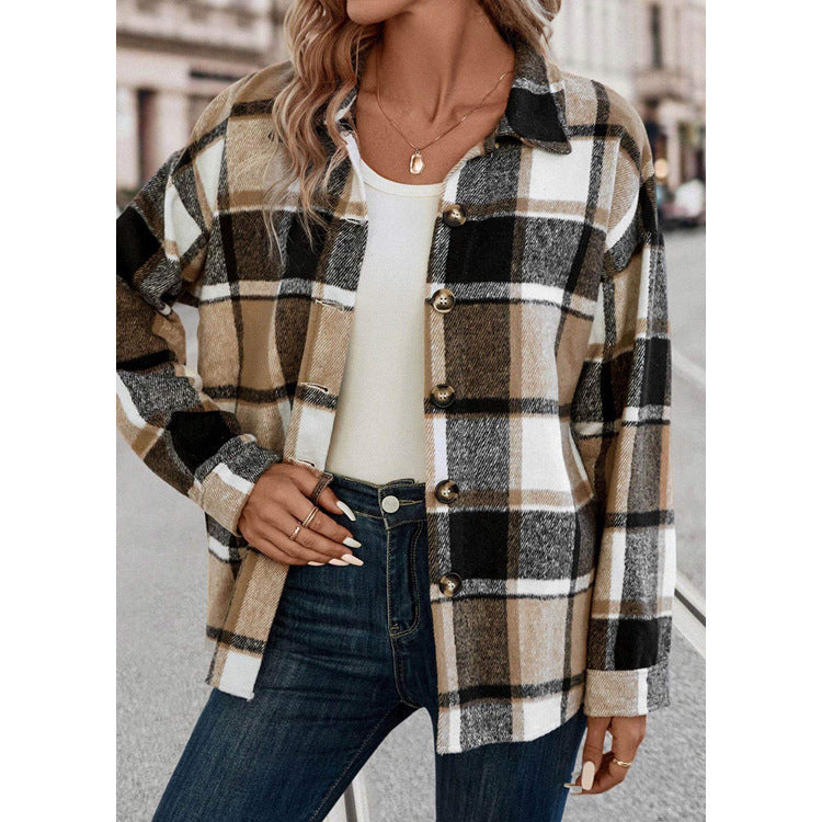 Woolen Loose Plaid Shirt