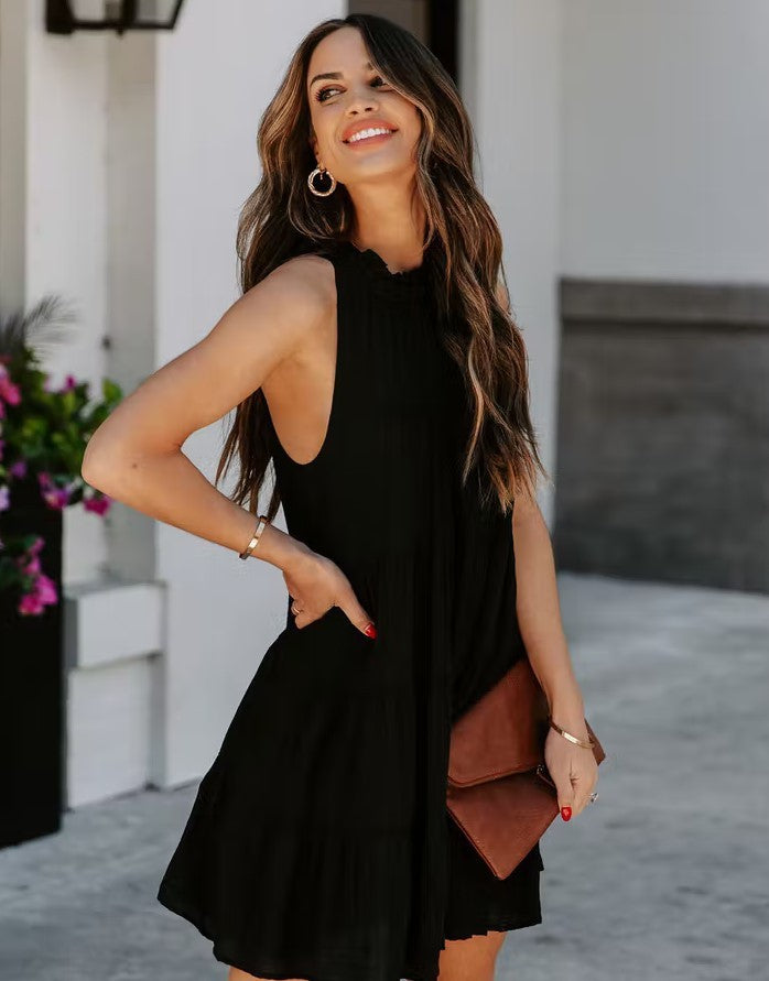 Ladies Loose Swing Solid Color Dress