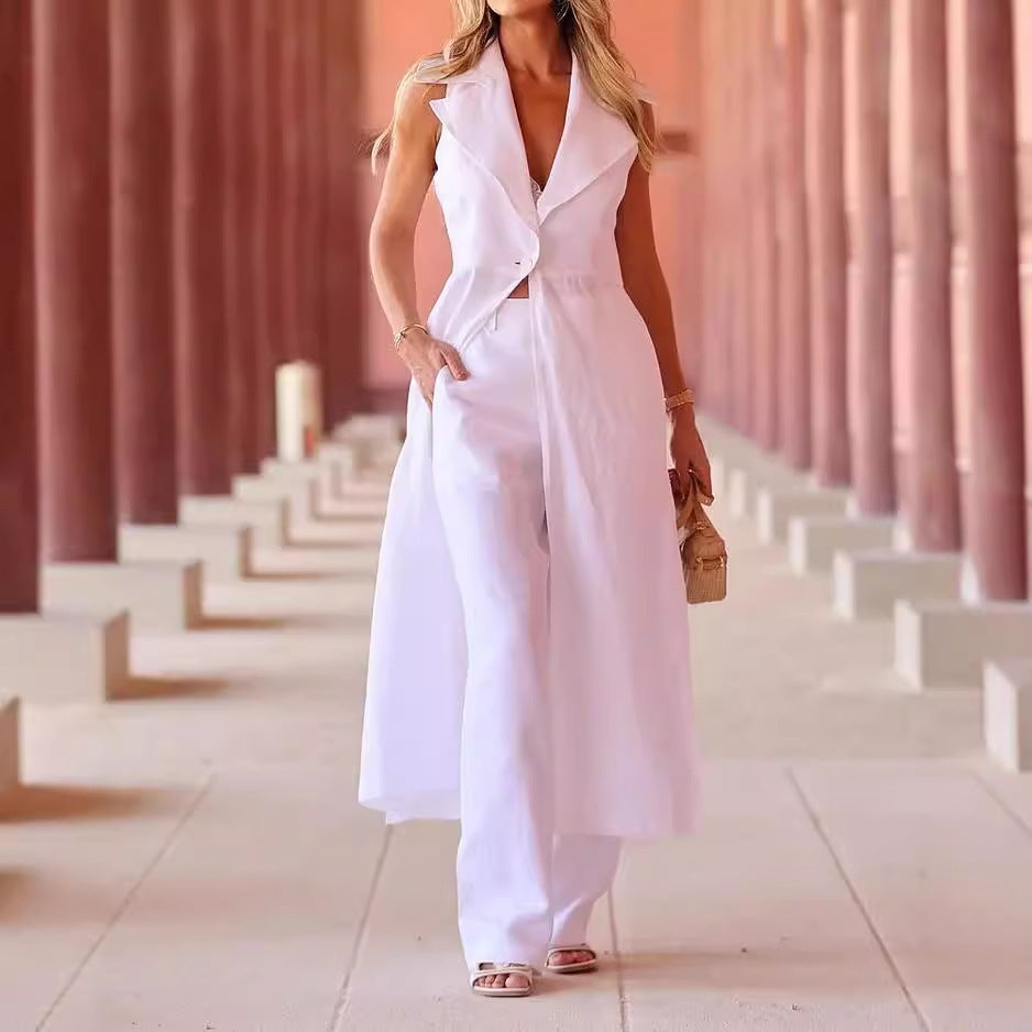 Fall Lapels Sleeveless Solid Color Two-piece Jumpsuits