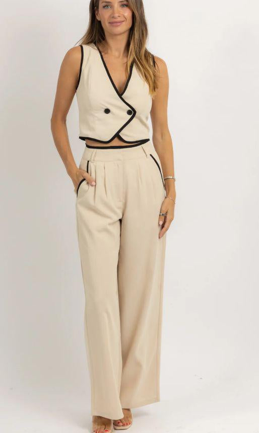 Vest Polyester Fiber Women's Top Set