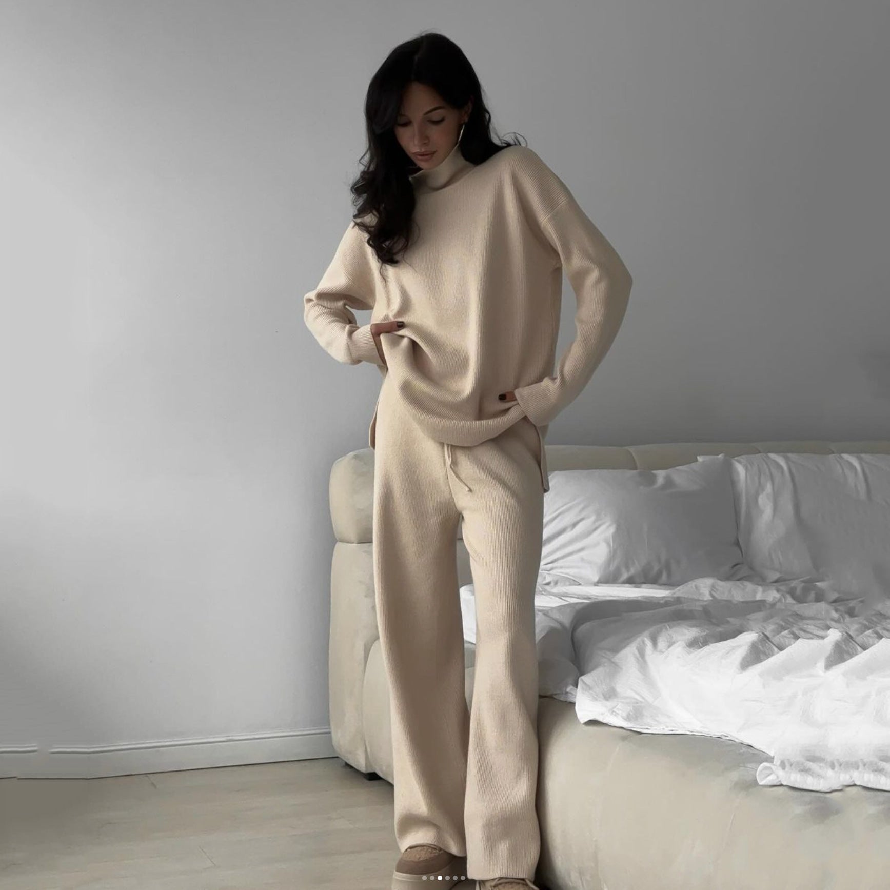 Temperament Leisure Turtleneck Knitting Long-sleeve Suit