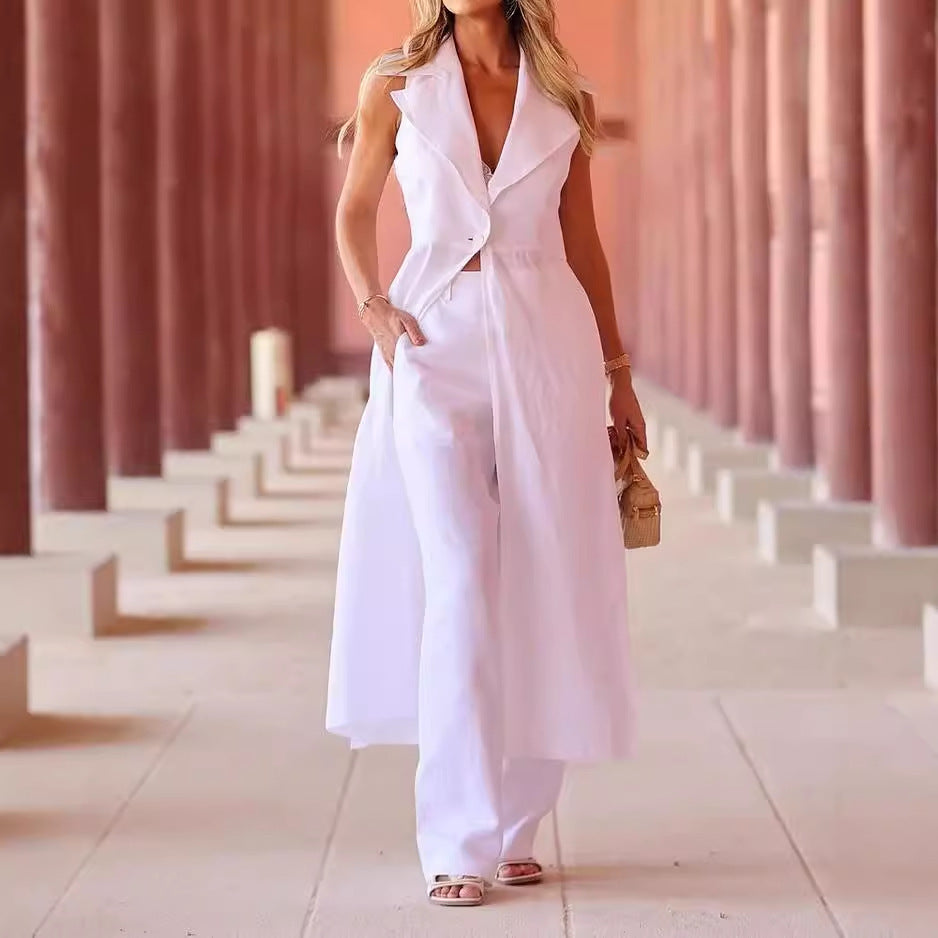 Fall Lapels Sleeveless Solid Color Two-piece Jumpsuits