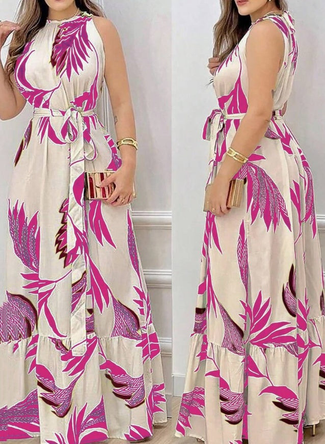 Sleeveless Dress, Casual Vacation Style Maxi Women Outfit