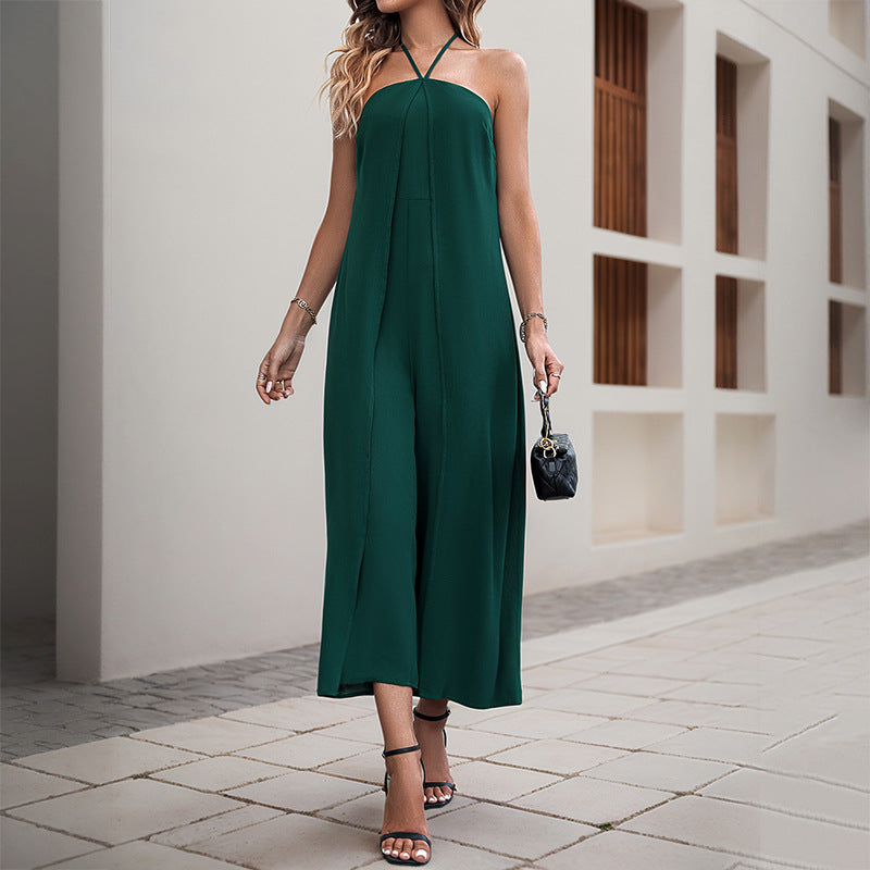 Casual Solid Color Long Halter Jumpsuit