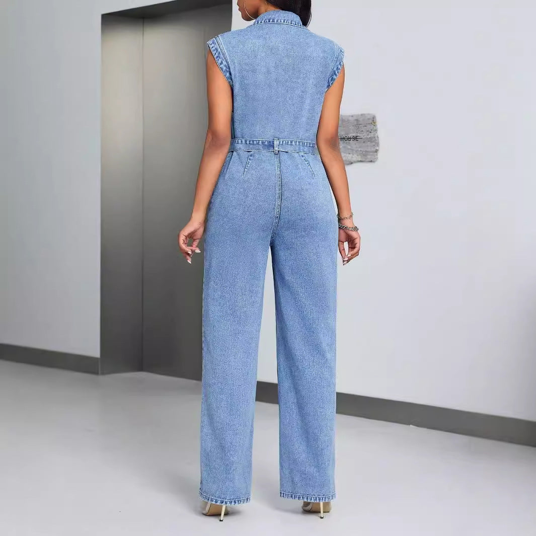 Denim Wear Sleeveless Casual Jumpsuit