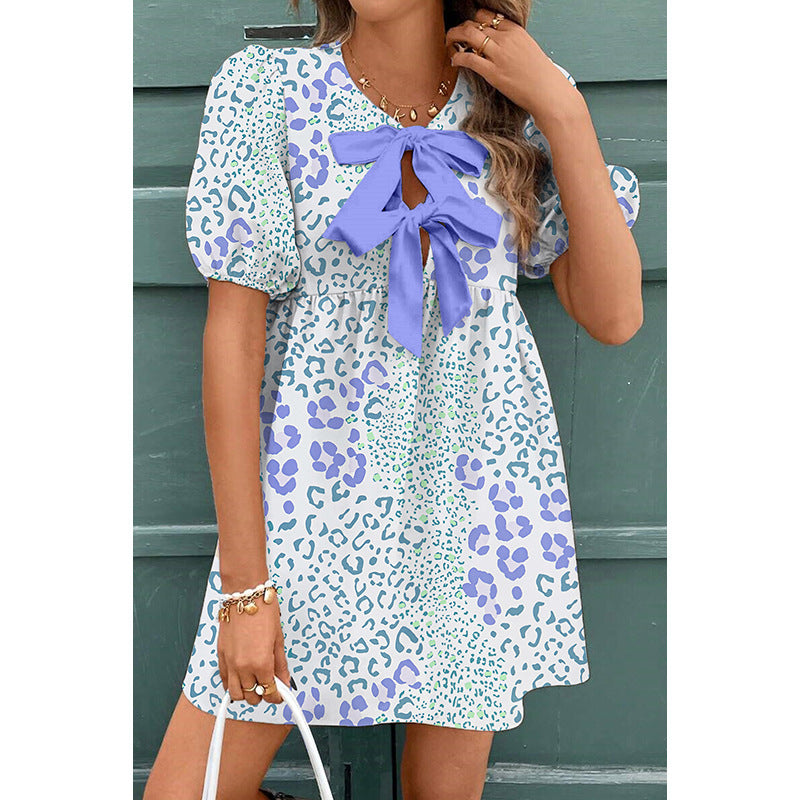 Female Leisure Summer Floral Print Bow Dress